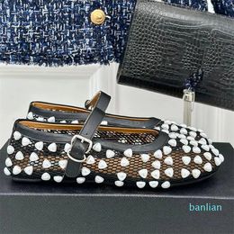 women net ballet flats runway round toe flat with one belt buckle strap candy Colours with lovely pearl decor female outside comfort flat shoes
