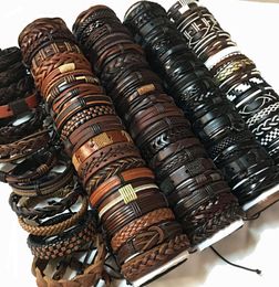 whole 30pcs Leather Bracelets Handmade Genuine fashion cuff bracelet bangles for Men Women Jewellery mix styles brand new Resiza8139446