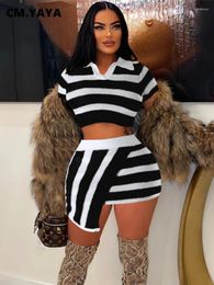 Work Dresses CM. Rib Knit Striped Women Crop Top And Mini Skirt Suit 2024 Summer Streetwear Beach Holiday Fashion Two 2 Piece Set