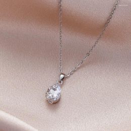 Pendant Necklaces Simple Stainless Steel Chain Classic Shiny Zircon Drop Necklace For Women Lady Vintage Jewelry Accessories Gifts