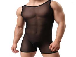 Men039s Bodysuit Shaper High Elastic Fabric Corsets Vest Ice Silk Mesh Transparent Breathable Body Gay Shaper Men Tshirt Tights4123801714