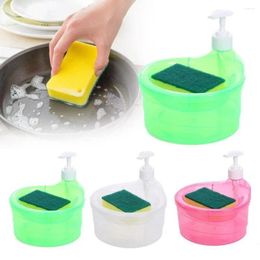 Liquid Soap Dispenser Press-Type Automatic Detergent With Cleaning Sponge Bottle Pump For Kitchen Sink
