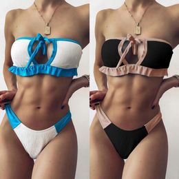 Women's Swimwear Women Ruffles Patchwork Two-Piece Swimsuit Bikini Swimming Beachwear Swim Romper Swimsuits For