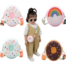Girls Donut Crossbody Bag Children Cute Small Shoulder Bag Boy Silicone Mini Coin Purse Wallets Kids Rainbow Messenger Handbags