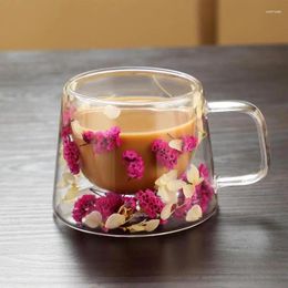 Mugs 250ml Real Flower Double-layer Glass Cup With Handle Double Wall Coffee Mug Insulated Espresso Home Decor