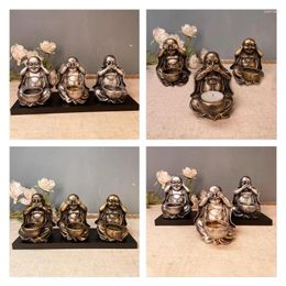 Candle Holders 2024 3Pcs Statues With Holder Tea Light Incense Burner No Hear See Speak Sitting Meditating Figurines For Home Zen