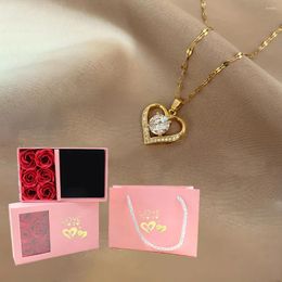 Pendant Necklaces Luxury ZIrcon Heart Necklace With 6 Roses Gift Box For Mother Girlfriend Birthday Holiday Gifts 2024 In Romantic