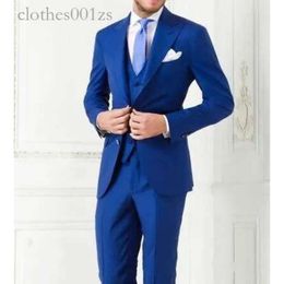 New Arrivals Two Buttons Royal Blue Groom Tuxedos Peak Lapel Groomsmen Best Man Mens Wedding Suits (Jacket+Pants+Vest+Tie) NO:1033 dcbf