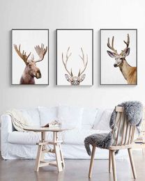 Nursery Deer Canvas Painting Kawaii Wall Art Animal Poster Print Nordic Woodland Picture Kids Baby Girls Room Home Decor3884140