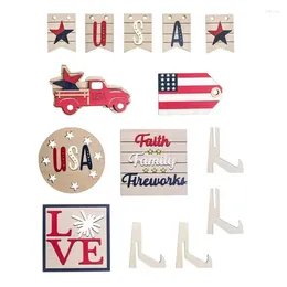 Decorative Figurines 4Th Of July Tray Ornament Unique Wooden Centrepiece Red White And Blue House Party Farmhouse With Exquisite