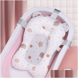 Bathing Tubs Seats Cartoon Baby Shower Bath Tub Pad Nonslip Born Bathtub Mat Safety Nursing Foldable Support Comfort Body Cushion Pill Ototh