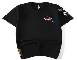 Mens Designer T Shirt Flower Embroidery Round Neck Short Sleeve Black White Fashion Men Women High Quality Tees Tops4072193