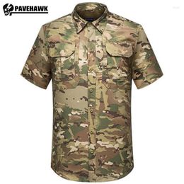 Men's Casual Shirts Commuter Tactical Shirt Mens Outdoor Training Camouflage Short Sleeved Tops Multi Pocket Summer Breathable Hunting