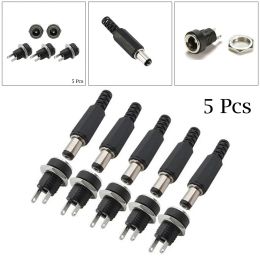 5 Pairs DC 12V Male Barrel Jack Plug Female Socket Panel Mount Power Connectors Terminals Blocks Electrical Equipment Supplies