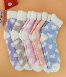 Ladies 5 Pairs Socks Heart Printed Cosy Lounge Soft Floor Fluffy Winter Socks8970551