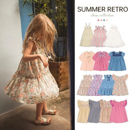 Mother Kids High Quality Childrens Dress Summer Baby Girls Pastoral Style Floral lapel Sleeveless Dress Girls Clothes 240527