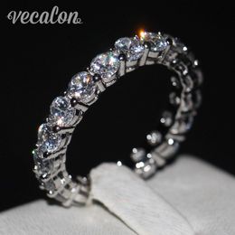 Vecalon Women band Ring Round cut 4mm Simulated diamond Cz 925 Sterling Silver Engagement wedding ring for women Fashion Jewellery 256e