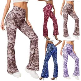 Women's Pants High Waist Yoga Water Ripple Print Casual Flared Bell Bottoms Stretch Fit Sports Plus Size Trousers