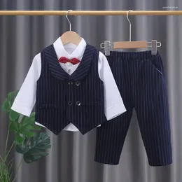 Clothing Sets Spring Children Gentleman Baby Boys Sweater Strips Vest Shirt Pants 3Pcs/Set Kids Infant Toddler Tracksuit 0-5 Years