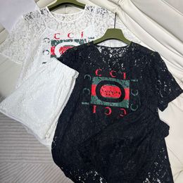 Novo designer renda feminina traje renda bordado carta impressa na manga curta camisetas linenning camisetas casuais conjuntos para mulheres tamanho s-l fz2405271