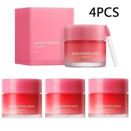 4Pcs South Korea Lip Sleeping Mask Berry 20g Night Sleeping Moisturiser Lip Gloss Bleach Cream Lip Balm Strawberry Skin Care 240511