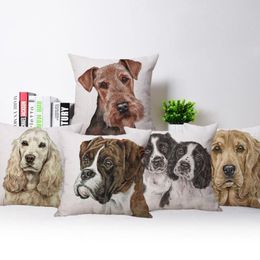 Cushion Decorative Pillow Airedale Terrier Cushion Cover Labrador Dog Collie Pillowcase Decor Beige Linen White Polyester 45X45cm Sofa 289v
