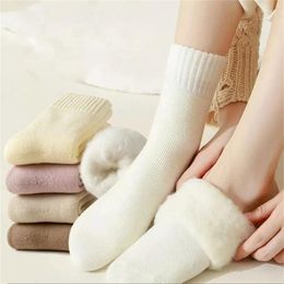 Women Socks Womens Soft Warm Thermal Casual Winter Thick Wool Heated Slippers Solid Boot