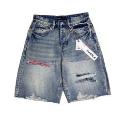 Summer casual blue hole jeans shorts Knee lenght 29-40 Size high quality slim ripped purple denim short Jean designer man usa