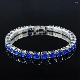 Link Bracelets 2024 Arrival Luxury Round Blue Color On Hand Bracelet Bangle For Women Anniversary Gift Jewelry Bulk Sell S5787