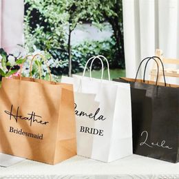 Party Supplies Personalised Bridesmaid Gift Bag Kraft Paper Wedding Birthday Packaging Portable Shopping Tote Custom Name Favours