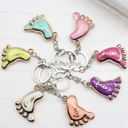 Party Favor 500pcs/lot Cute Mini Foot Shaped Keychains Love Keyrings For Baby Shower Baptism Gifts Giveaway Souvenirs Free DHL