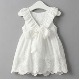 Summer Girls Dress Pure White Temperament Embroidery Casual Sleeveless Party Princess Dress ChildrenS Baby Kids Girls Clothing 240527