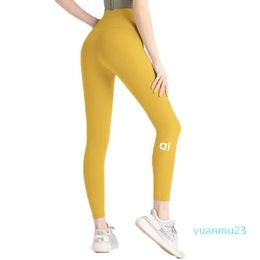 AL 2024 lycra fabric Solid Color Women yoga pants High Waist Sports Gym Wear Leggings Elastic Fitness Lady Outdoor Sports Trousers