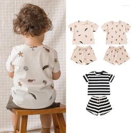 Clothing Sets 2024 Summer Short Sleeve Set Ins European And American Baby Cotton Clothes Boys Girls Print Top Shorts