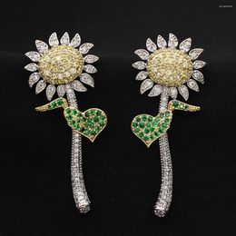 Dangle Earrings Designer Jewelry Sunflower For Women Cubic Zirconia Shiny Evening Party Gift Friends Sister