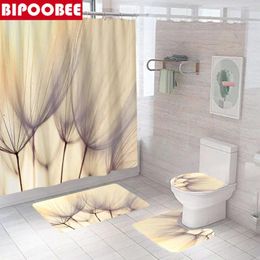 Shower Curtains Waterproof Fabric Curtain Dandelion Bathroom Decor Accessories Flower Bath Toilet Cover Non-Slip Mat Rug Carpet