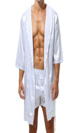Men039s Sleepwear Silk Kimono Robe Plus Size Long Sleeve Bathrobe Satin Nightgown Summer Home Clothing Sleep Robes Pajamas7458192