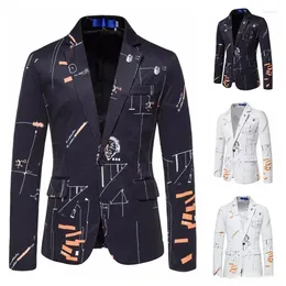 Men's Suits Blazer Digital Print Single Breasted Male Casual Fashion Slim Fit Suit Jacket Black White Coat Dress Stage Party