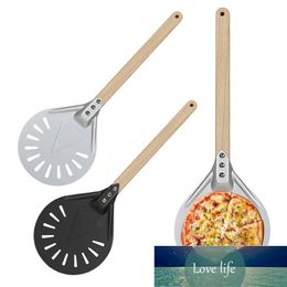 Pizza Turning small Pizza Peel Paddle Short round Tool Non Slip wooden Handle 7 8 9 inch Perforated Shovel Aluminum 256s