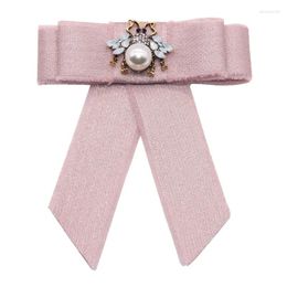 Brooches Pink Crystal Bee Bow Brooch Pre-Tied Neck Tie Pin Striped For Women Wedding Party