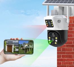 Solar Two Screen with Solar Wall Lights Panel WiFi Outdoor Waterproof Camera Rechargeable Power 1080P Night Vision PIR Cloud Security Cam