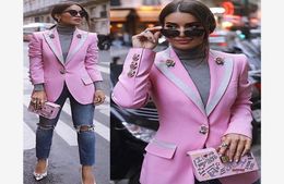 Fashion 2019 Spring Runway Designer Pink Jacket Women Long Sleeve Floral Lining Rose Buttons Outer Coat Jacket Clothes8771658