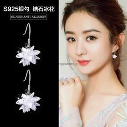 2024 925 silver Korean style long ice crystal snowflake artificial zircon female earrings and versatile internet red