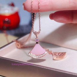 Classic Fashion Bolgrey Pendant Necklaces Pink Opal Fan Sterling Silver Necklace 18K Rose Gold Skirt Collar Chain Valentines Day Gift