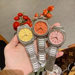 Wristwatches Sweet Candy Colours Women Cool Neutral Wrist Watch Unisex Quartz Calendar Watches Steel Bracelet Fashion Clocks Relogios