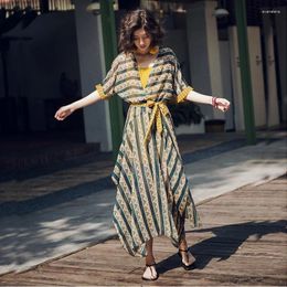 Abiti da lavoro a strisce stampato abito boho sexy 2pcs set women estate casual chiffon chiffon francese in stile foresta vacanza in modo irregolare