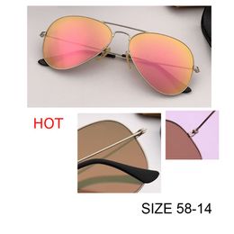 top quality Aviation Sunglass Women Brand Designer Pilot mirror lens Sunglasses flash sun glasses Female Men 55 58 62 size reflective g 2466