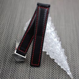 Watch Band Carbon Fibre Watch Strap with Red Stitched Leather Lining Stainless Steel Clasp watchband for Tag 258O