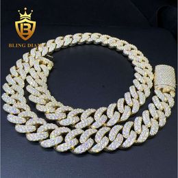 Factory Price 15Mm Iced Out Miami Hip Hop 10K Gold Plated Sier VVS Moissanite Diamond Cuban Link Chain