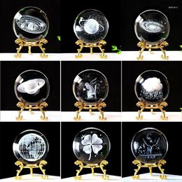 Decorative Figurines 3D Crystal Ball With Stand Planet Laser Engraved Solar System Globe Astronomy Gift Birthday Glass Sphere Home